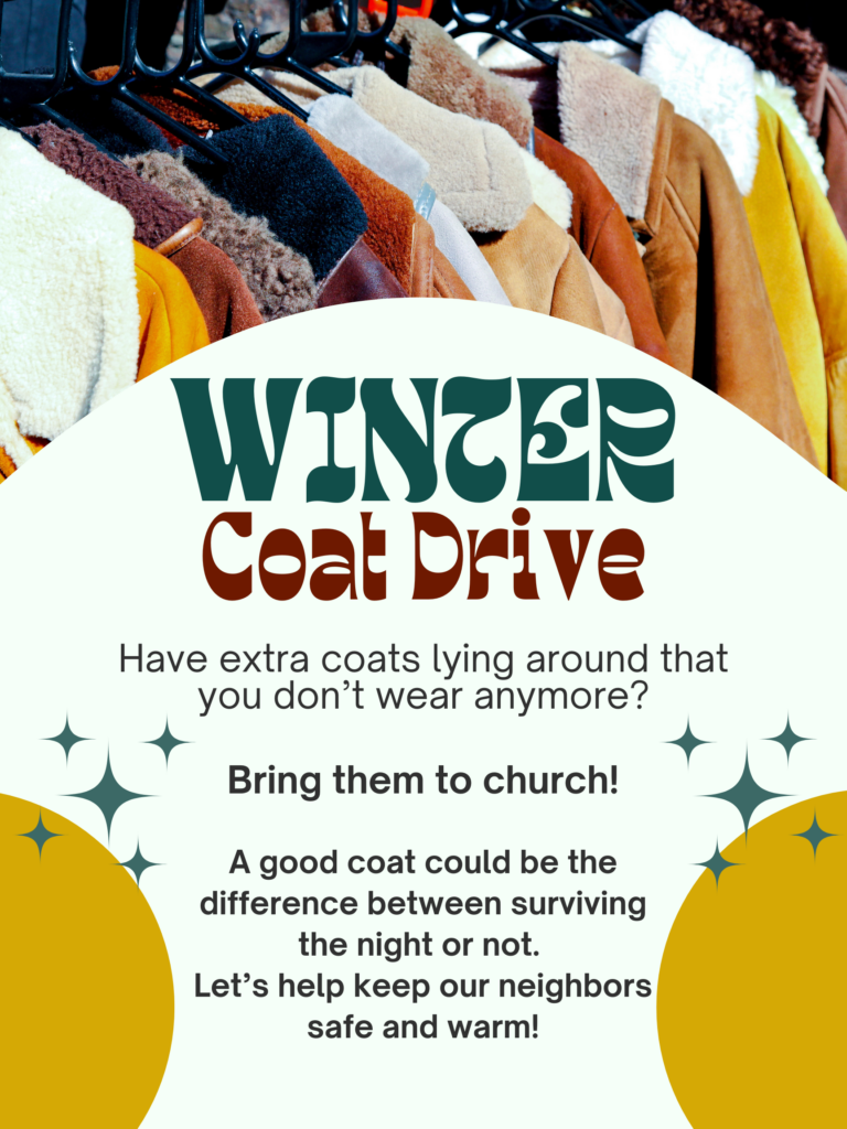Teal and Mustard Modern Winter Coat Drive Poster