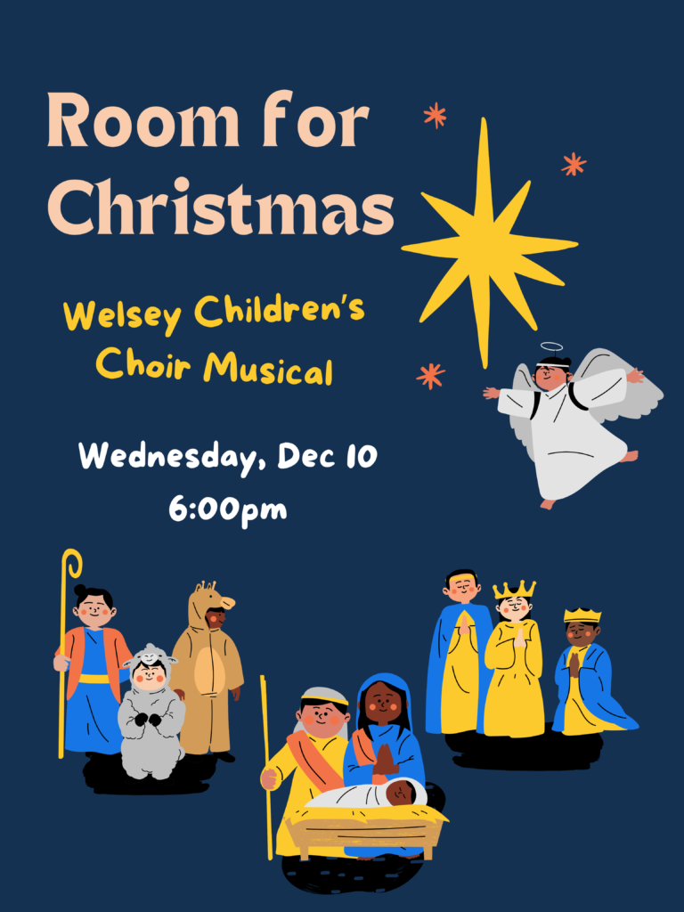 Yellow Navy Blue Cute Illustration Church Christmas Poster